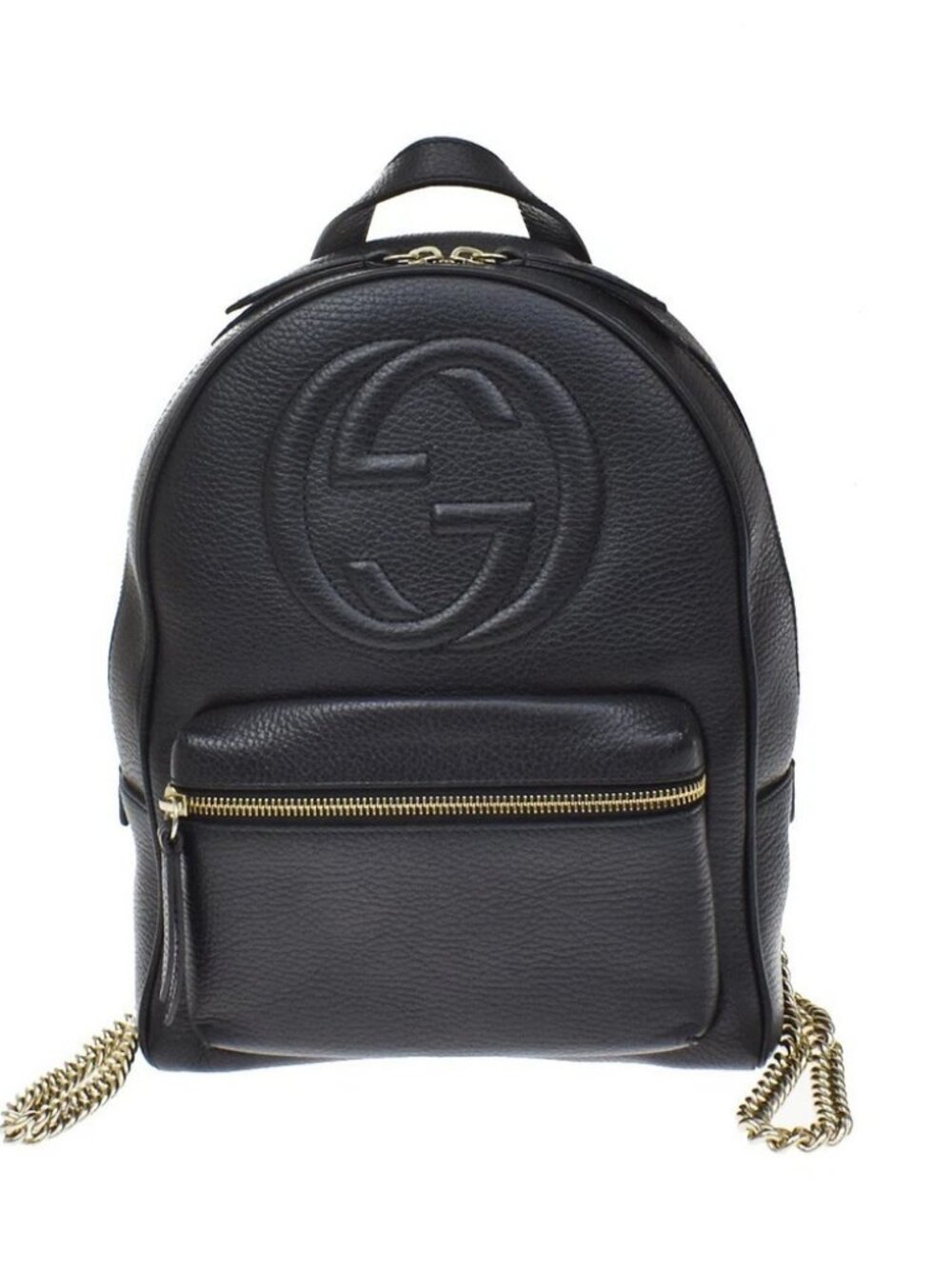 GUCCI GG Logo Soho Chain Backpack Bag Leather Black GHW Italy 12YJ566